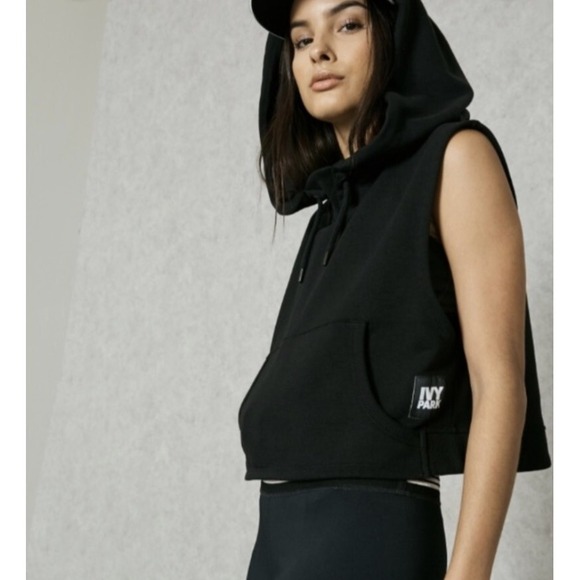 IVY PARK by Beyonce M Hooded Black Cropped Streetwear Sleeveless Hoodie Medium - Picture 5 of 14